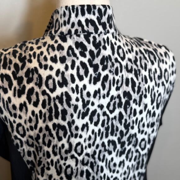 Chico's vest Weekends black & animal print stretch full zip & pockets Sz 2 US L - Picture 5 of 9